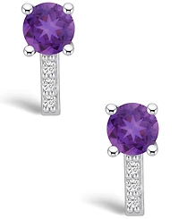 Macy's Amethyst (1-1/2 ct. t.w.) and Diamond (1/8 ct. t.w.) Stud Earrings in 14K White Gold