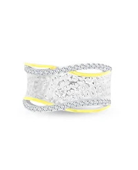 Cubic Zirconia Two Tone Hammered Criss Cross Ring