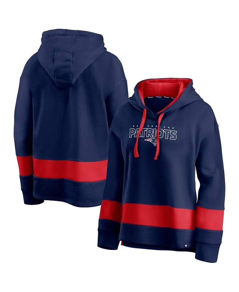 Women's Fanatics Navy and Red New England Patriots Colors of Pride Colorblock Pullover Hoodie