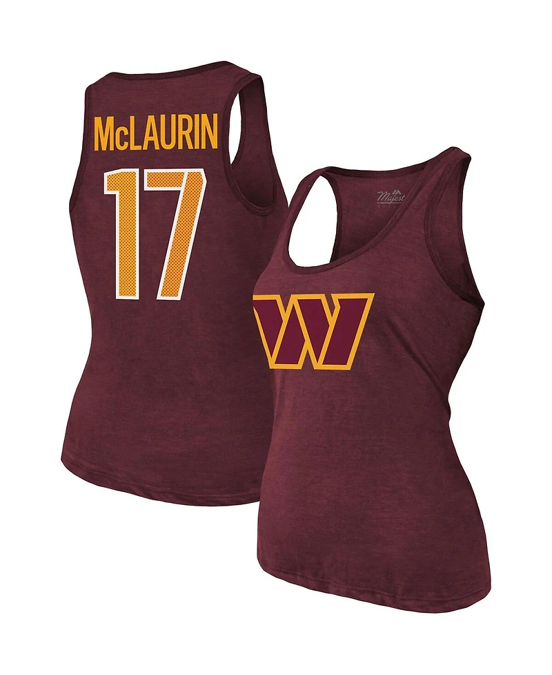 Women's Majestic Threads Terry McLaurin Burgundy Washington Commanders Player Name & Number Tri-Blend Tank Top