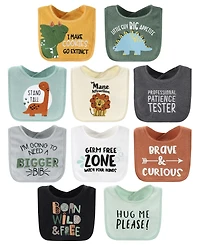 The Peanutshell Terry Feeding Baby Boy Bibs, 10 Pack, Dino