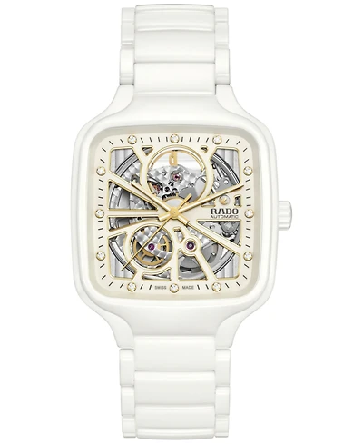 Rado Women's Swiss Automatic True Square Diamond (1/10 ct. t.w.) White Ceramic Bracelet Watch 38mm