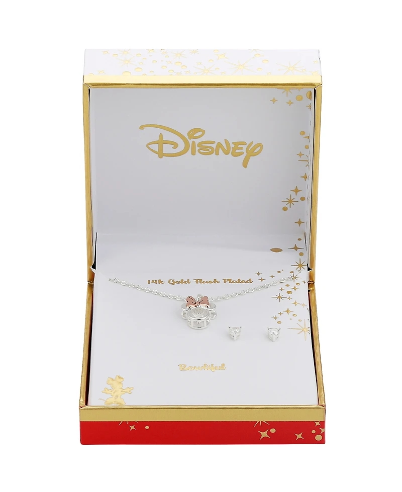 Disney Cubiz Zirconia Minnie Mouse Necklace and Earring (0.43 ct. t.w.) in 14K Gold Flash Plated Set 3 Piece
