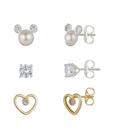 Disney Cubic Zirconia Mickey Mouse Earring in 14K Gold Flash Plated Set 3 Piece