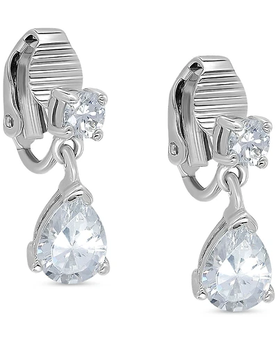 Giani Bernini Cubic Zirconia Pear-Shape Clip-On Drop Earrings in Sterling Silver, Created for Macy's