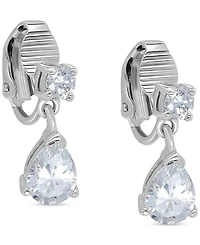 Giani Bernini Cubic Zirconia Pear-Shape Clip-On Drop Earrings in Sterling Silver, Created for Macy's