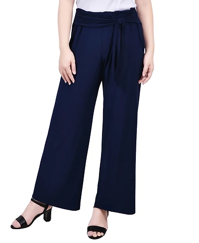 Ny Collection Petite Cropped Solid Pull On Pants with Sash