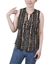 Ny Collection Petite Sleeveless Jacquard Y-neck Top