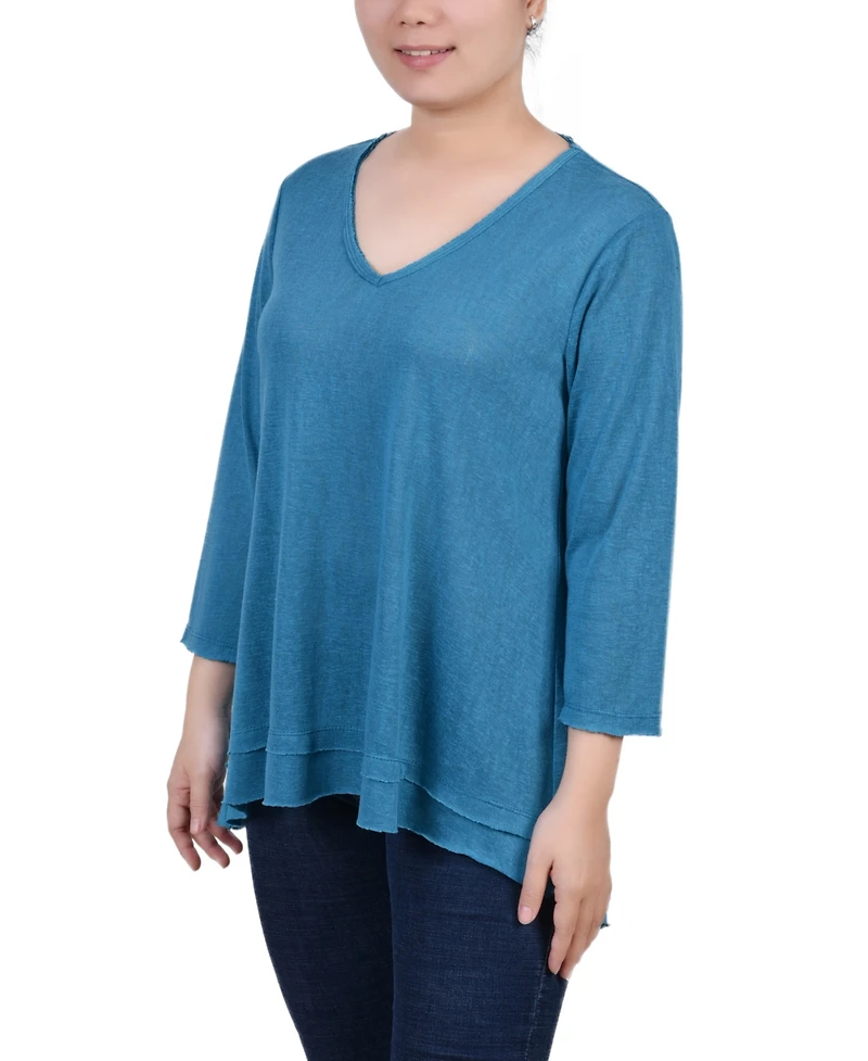 Ny Collection Petite 3/4 Sleeve V-neck Top