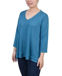 Ny Collection Petite 3/4 Sleeve V-neck Top