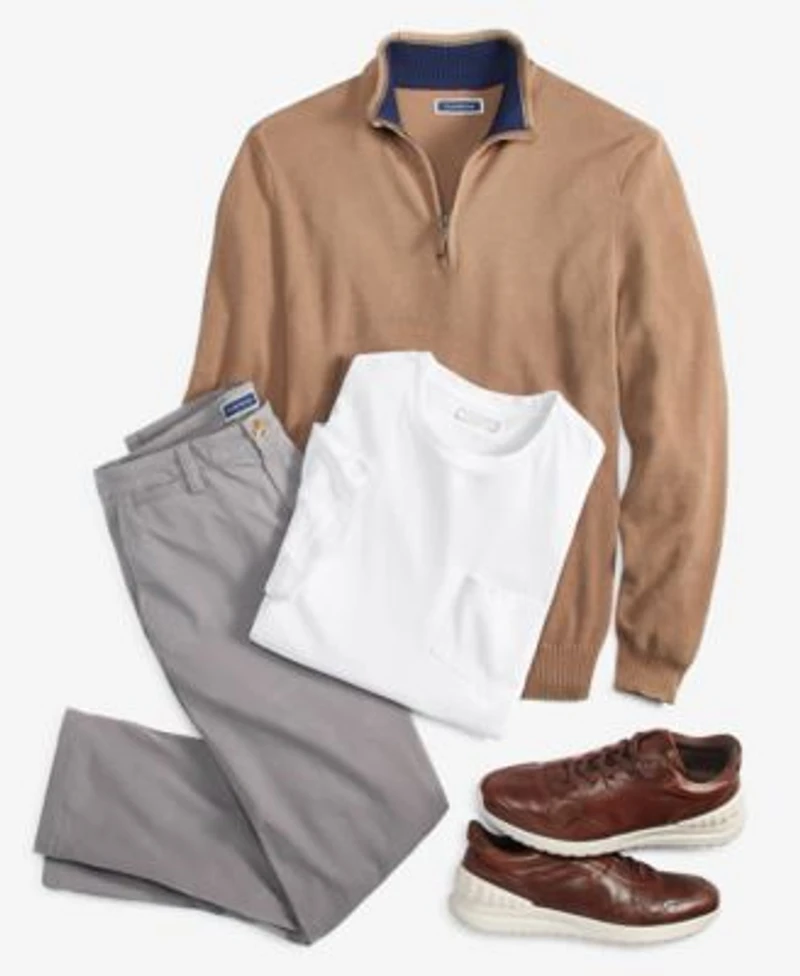 Club Room Mens Quarter Zip Textured Cotton Sweater Solid Pocket T Shirt Four Way Stretch Pants Created For Macys