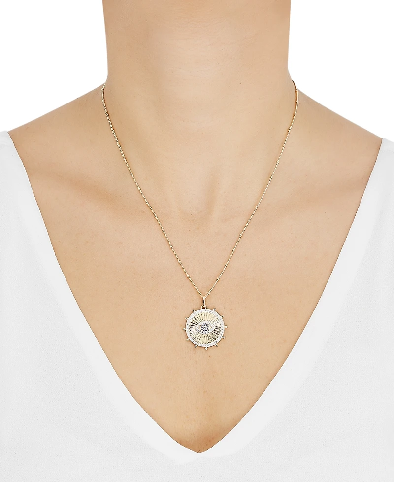 Lab Grown White Sapphire (1/5 ct.tw.), Lab Grown Blue Sapphire (1/20 ct.tw.) and Diamond Accent 18" Circle Pendant Necklace in 14k Gold-Plated Sterlin