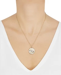 Lab Grown White Sapphire (1/5 ct.tw.), Lab Grown Blue Sapphire (1/20 ct.tw.) and Diamond Accent 18" Circle Pendant Necklace in 14k Gold-Plated Sterlin