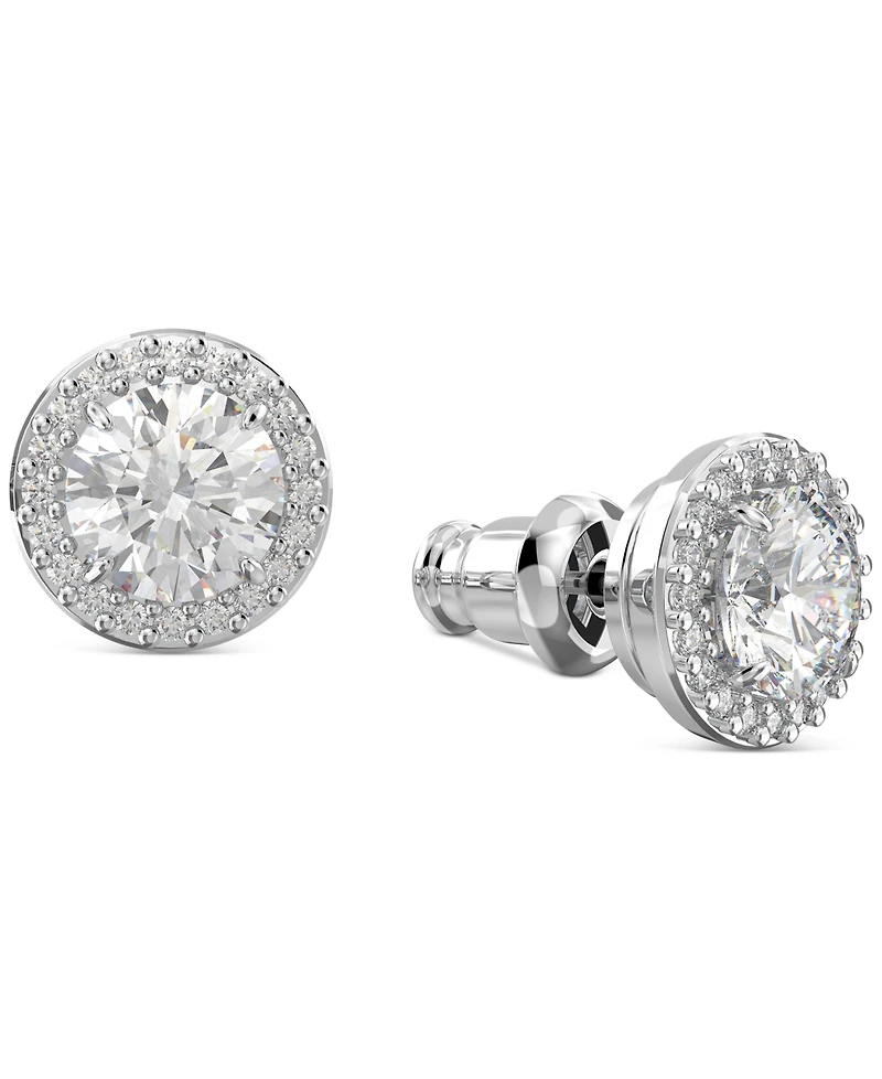 Swarovski Silver-Tone Constella Pave Button Earrings