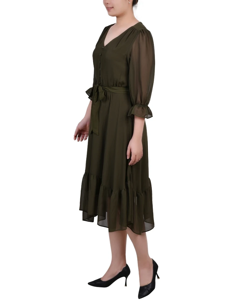 Ny Collection Petite 3/4 Sleeve V-neck Flounced Dress