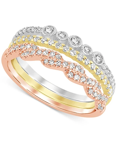 Diamond 3-Pc. Set Stacking Bands (1/2 ct. t.w.) in 14k Tricolor Gold
