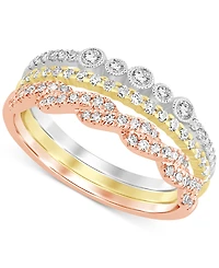 Diamond 3-Pc. Set Stacking Bands (1/2 ct. t.w.) in 14k Tricolor Gold