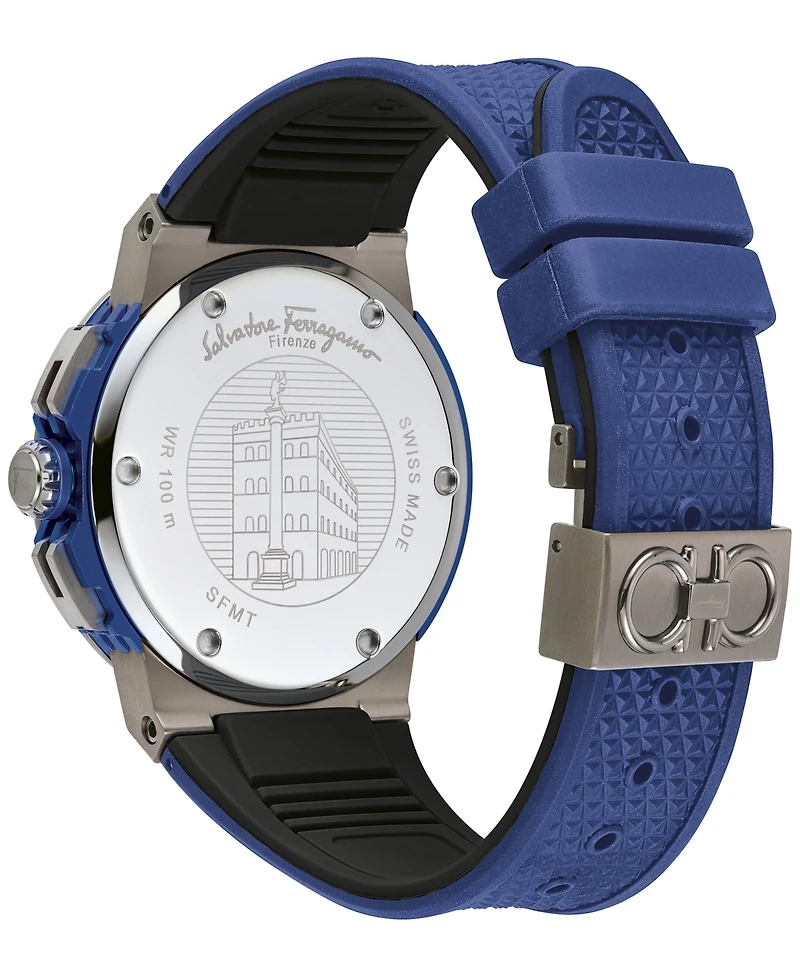Salvatore Ferragamo Men's Swiss Chronograph F-80 Blue Silicone Strap Watch 44mm