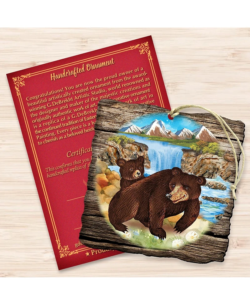 Designocracy Bear Cabin Wooden Christmas Ornament, Set of 2