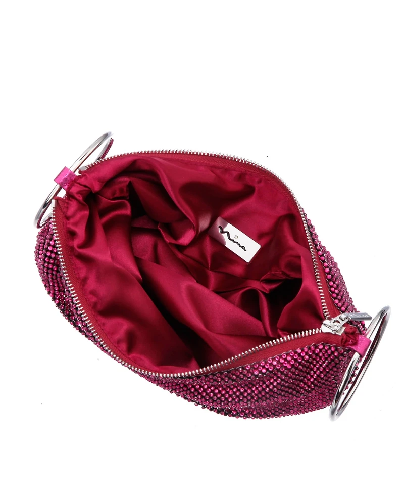Nina Women's Glass Crystal Mesh Double Ring Handle Pouch Bag