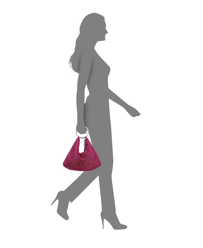 Nina Women's Glass Crystal Mesh Double Ring Handle Pouch Bag
