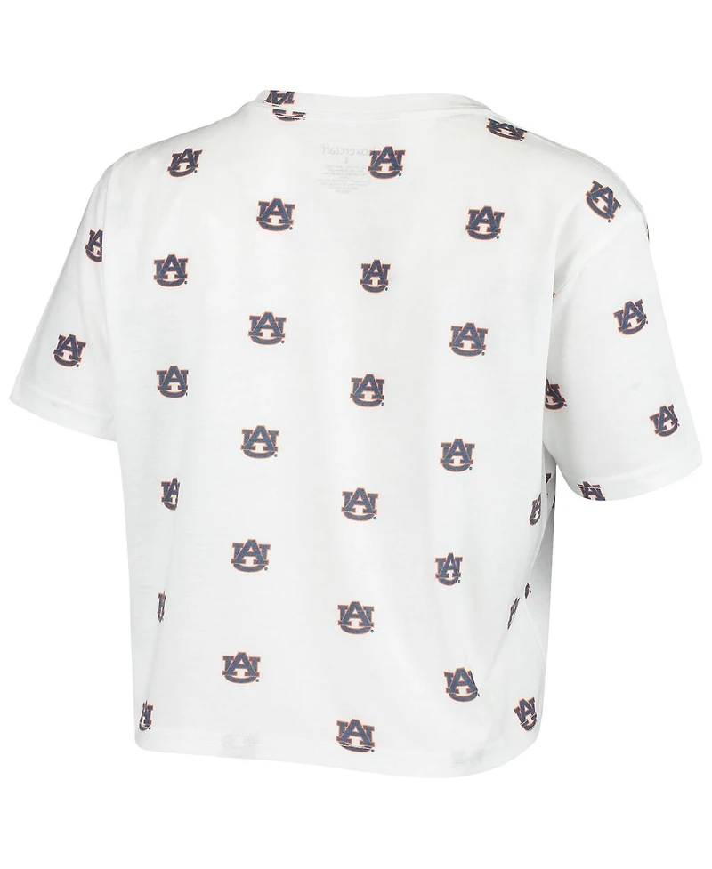 Women's White Auburn Tigers Cropped Allover Print T-shirt