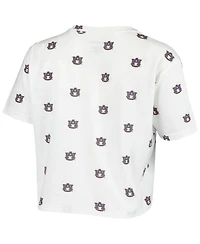 Women's White Auburn Tigers Cropped Allover Print T-shirt