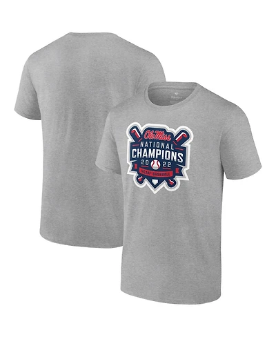 Men's Fanatics Heathered Gray Ole Miss Rebels 2022 Ncaa Men's Baseball College World Series Champions Official Logo T-shirt