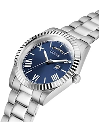 Guess Men's Silver-Tone Stainless Steel Bracelet, Day, Date Watch, 42mm