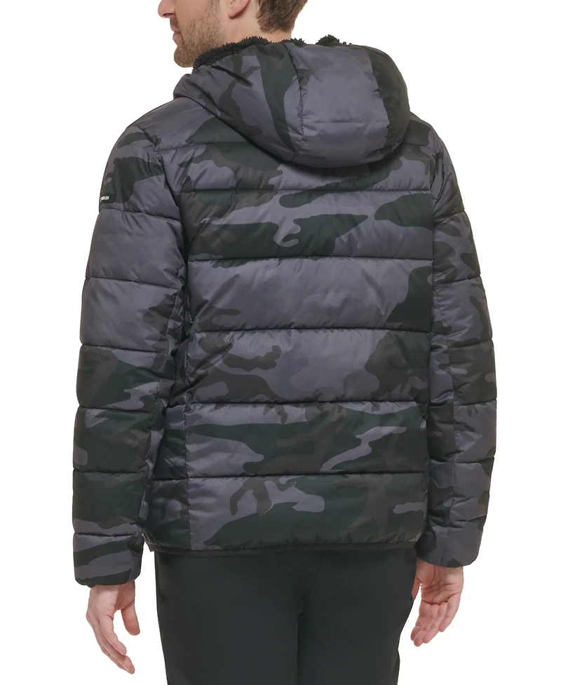 Calvin Klein Men's Chevron Stretch Jacket With Sherpa Lined Hood