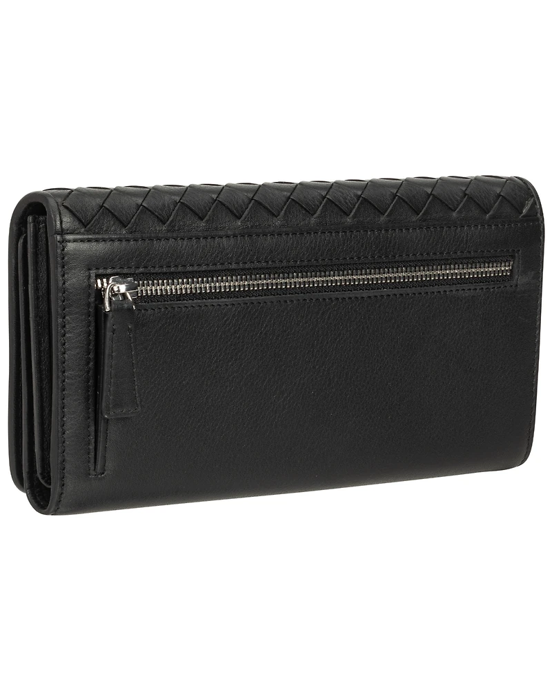 Mancini Women's Basket Weave Collection Rfid Secure Trifold Wallet