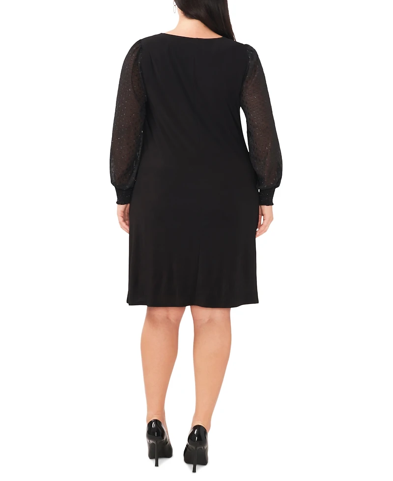 Msk Plus Round-Neck Illusion-Sleeve Shift Dress
