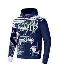 Men's Nfl X Staple Navy Seattle Seahawks Team Slogan All Over Print Pullover Hoodie