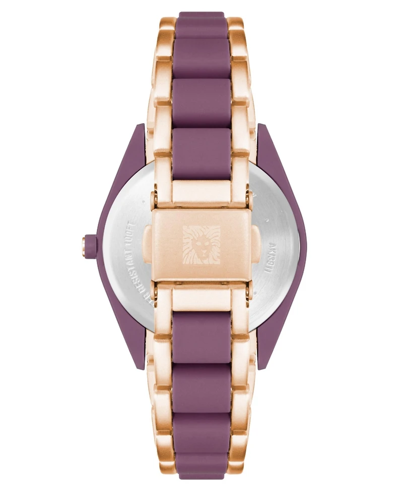 Anne Klein Women's Three-Hand Quartz Rose Gold-Tone and Purple Solar Oceanwork Plastic Bracelet Watch, 38.5mm