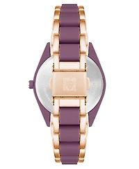 Anne Klein Women's Three-Hand Quartz Rose Gold-Tone and Purple Solar Oceanwork Plastic Bracelet Watch, 38.5mm