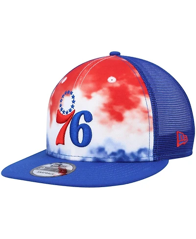 Men's New Era Royal Philadelphia 76ers Hazy Trucker 9FIFTY Snapback Hat