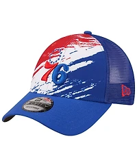 Men's New Era Royal Philadelphia 76ers Marble 9FORTY Trucker Snapback Hat