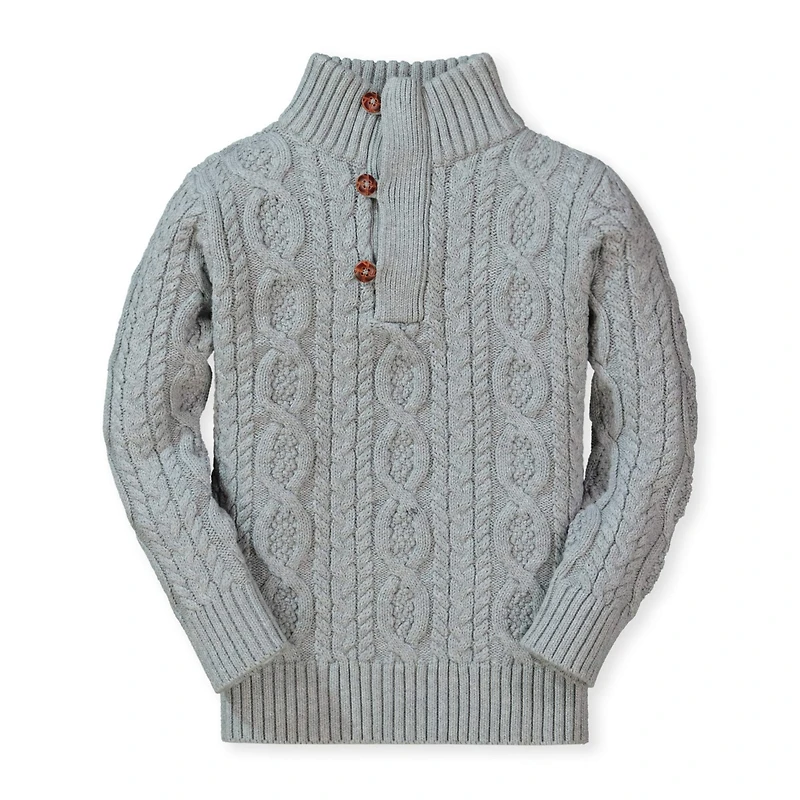 Hope & Henry Baby Boys Organic Mock Neck Cable Sweater with Buttons