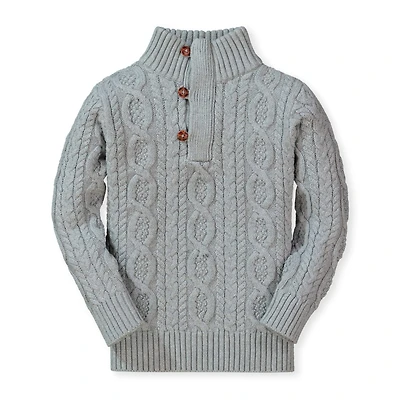 Hope & Henry Baby Boys Organic Mock Neck Cable Sweater with Buttons