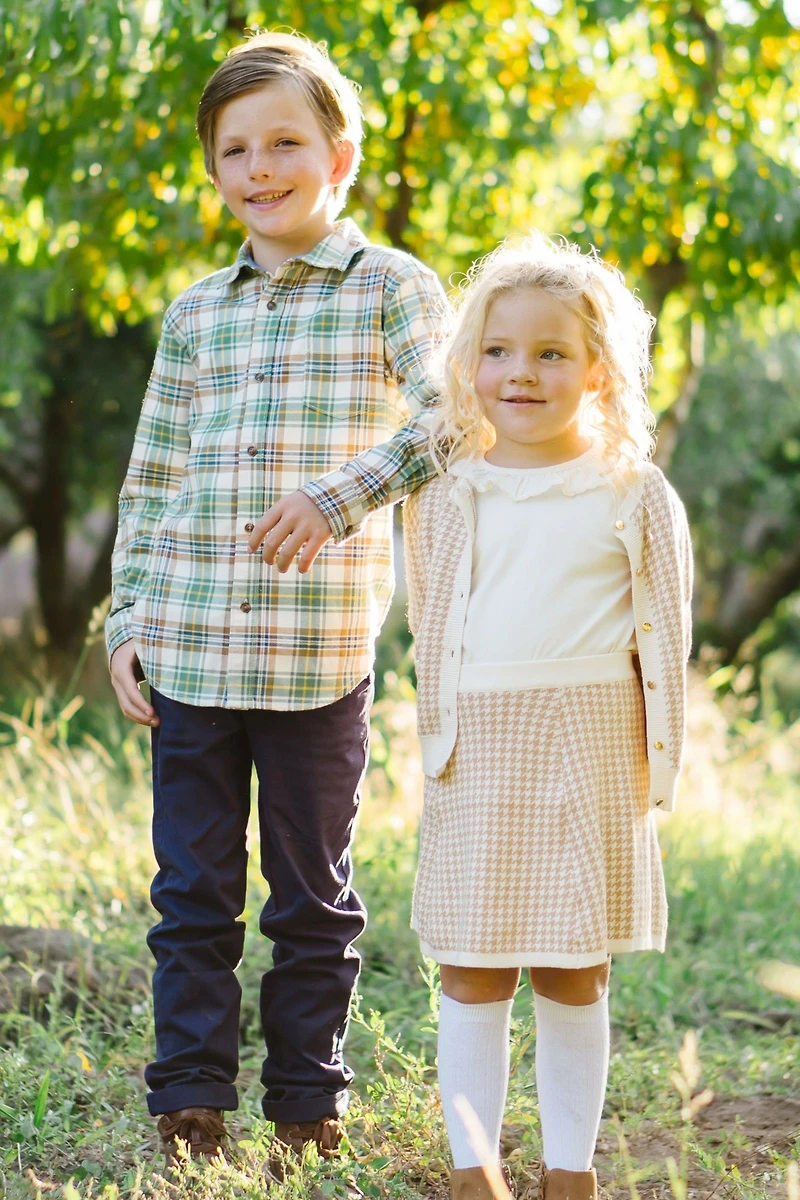 Hope & Henry Girls Organic Cotton Houndstooth Pull-On Sweater Skirt