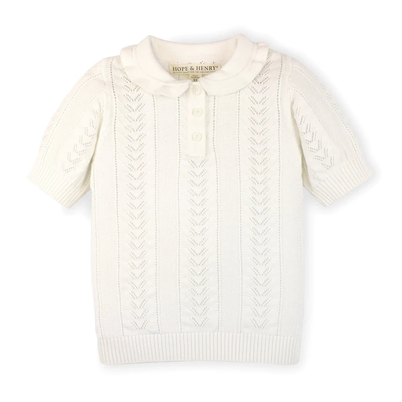 Hope & Henry Girls Organic Cotton Short Sleeve Peter Pan Collar Sweater Polo