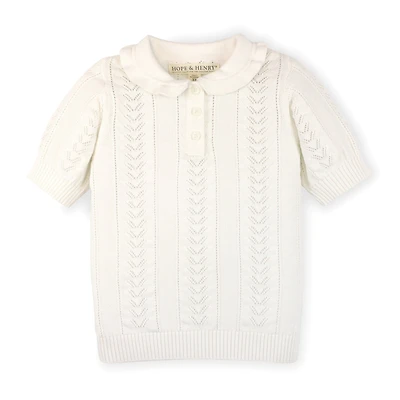 Hope & Henry Girls Organic Cotton Short Sleeve Peter Pan Collar Sweater Polo