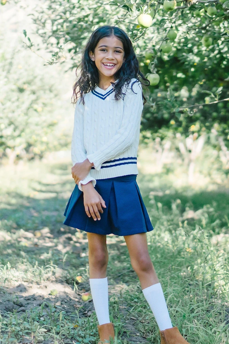 Hope & Henry Baby Girls Long Sleeve V-Neck Cricket Sweater
