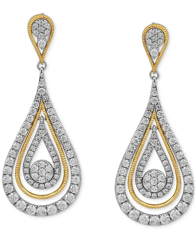 Diamond Teardrop Orbital Drop Earrings (2 ct. t.w.) in 10k Two-Tone Gold