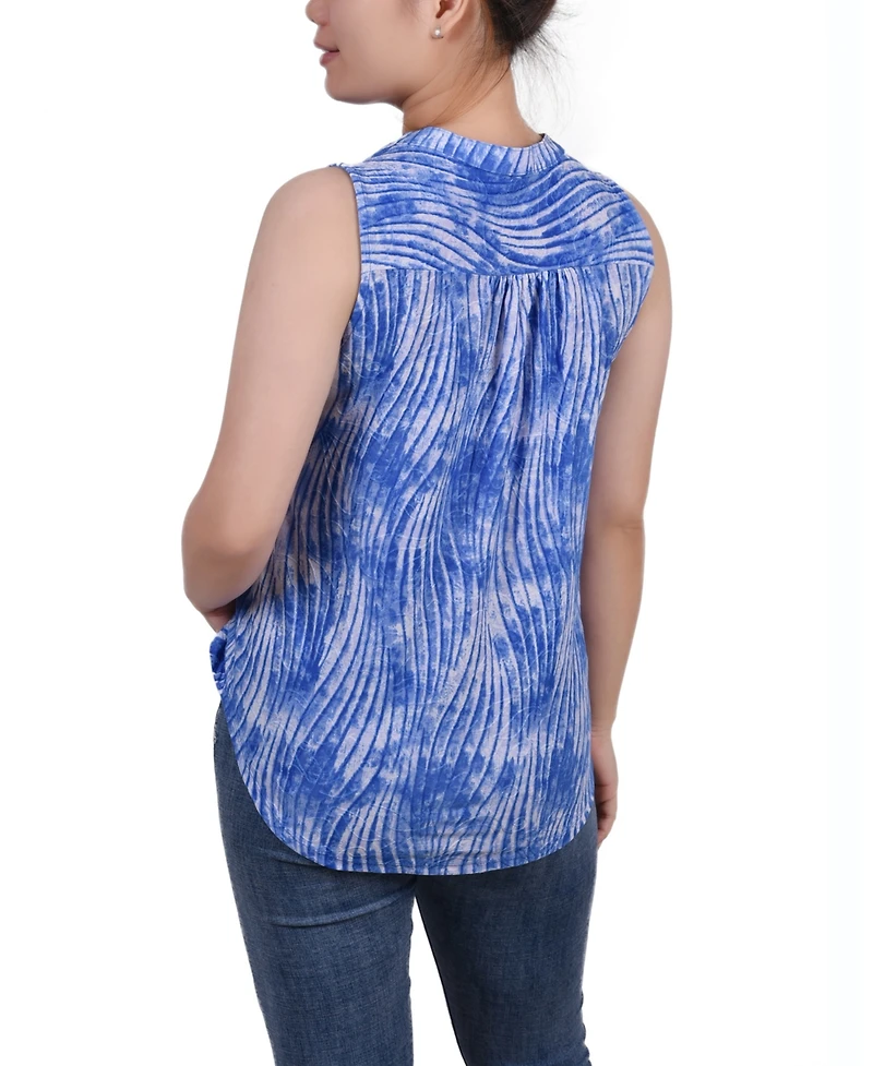 Ny Collection Petite Sleeveless Jacquard Y-neck Top