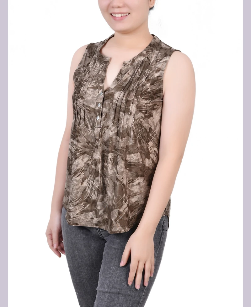 Ny Collection Petite Sleeveless Jacquard Y-neck Top