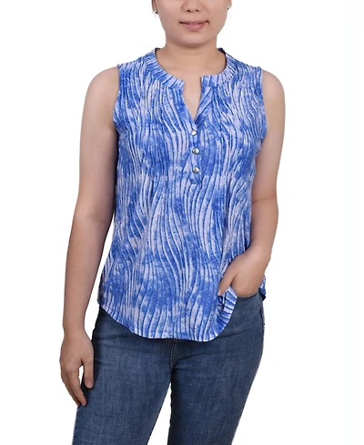 Ny Collection Petite Sleeveless Jacquard Y-neck Top