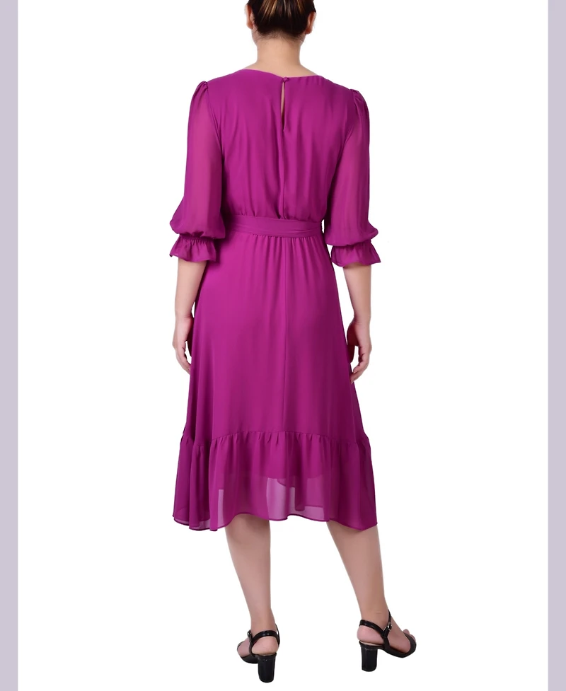 Ny Collection Petite 3/4 Sleeve V-neck Flounced Dress