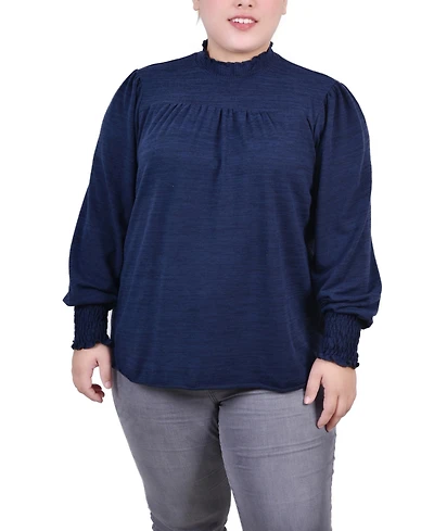 Ny Collection Plus Long Sleeve Top with Smocking Details