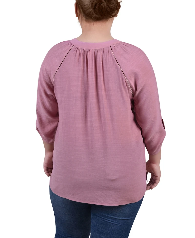 Ny Collection Plus Raglan Sleeve Split Neck Blouse